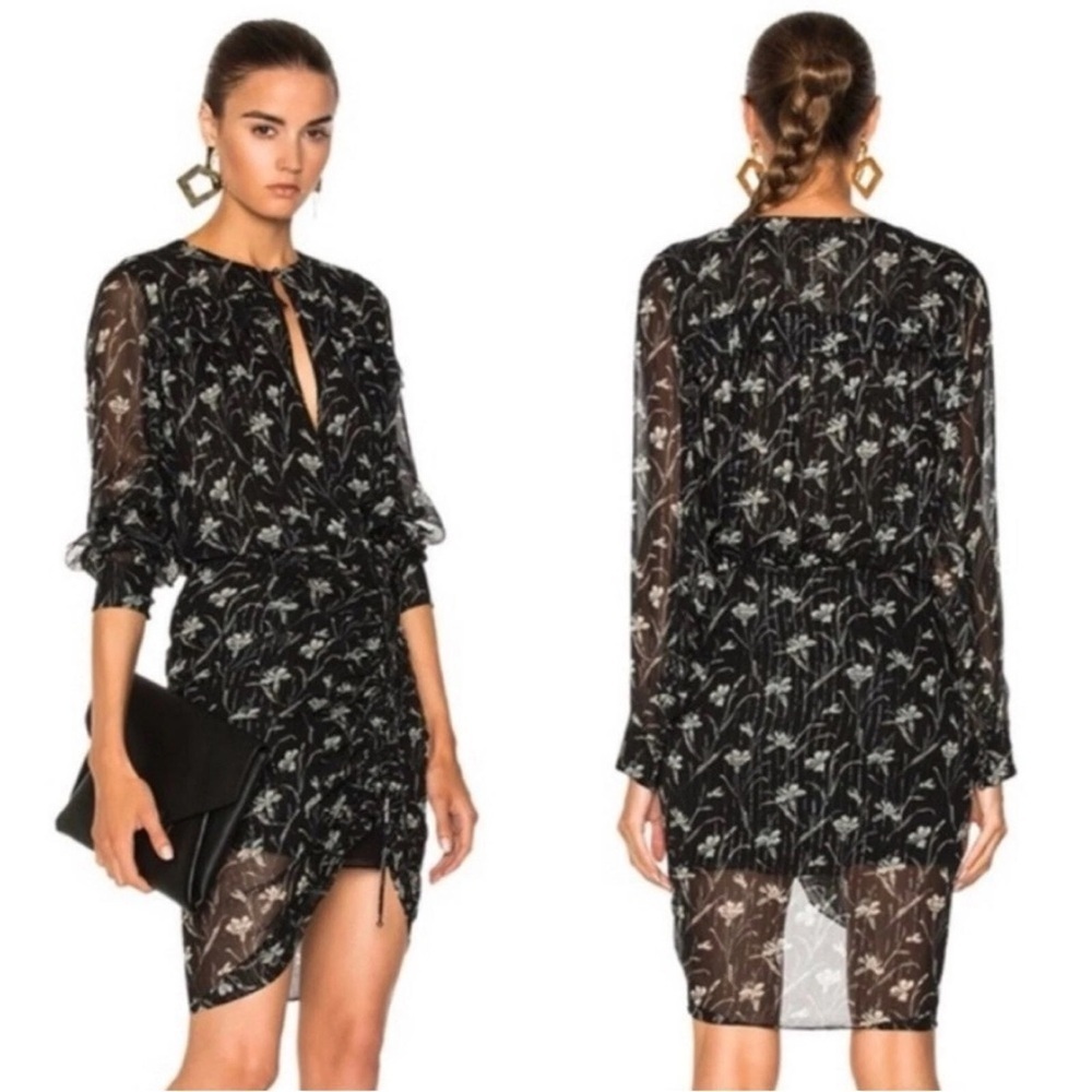 Veronica Beard Fitzgerald Side-Ruched Floral-Print Chiffon Mini Dress Size 12